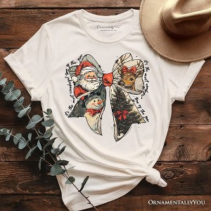 Coquette Christmas Bow T‑Shirt, It's Most Wonderful Time Of The Year Vintage Tee With Santa, Deer and Snowman Natural 2XL - 1 of 4
