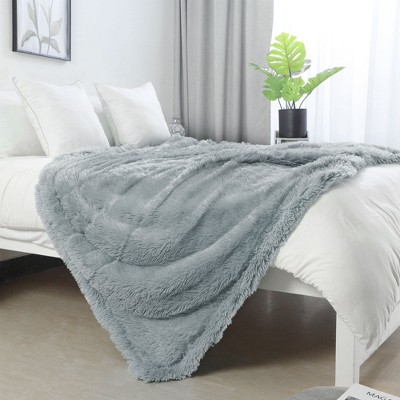 1 Pc Throw Microfiber Long Shaggy Bed Blankets Gray - PiccoCasa