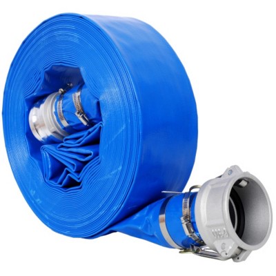 Syemin Drip Irrigation 100Ft Pool Backwash Hose, Heavy Duty Water Discharge Pump Hoses for Swimming Drain Pools with Aluminum Camlock, Blue, 4"*4"*4"