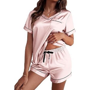 Ekouaer Silk Pajama for Women Short Sleeve Satin Pj Set Two Piece Soft Sleepwear Loungewear - 1 of 4