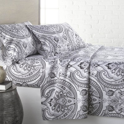 Southshore Fine Living Perfect Paisley Easy Care 4-Piece ultra-soft Sheet  Set White-Coral Queen