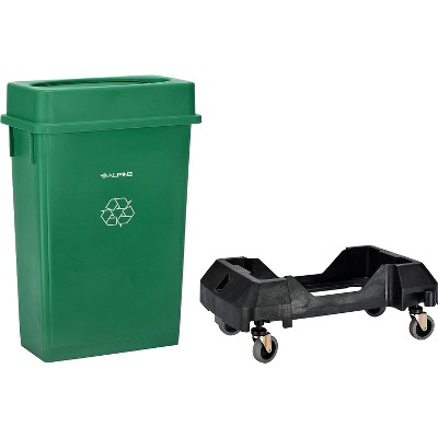 Alpine Industries Polypropylene Commercial Indoor Recycling Bin with Drop Slot Lid and Dolly