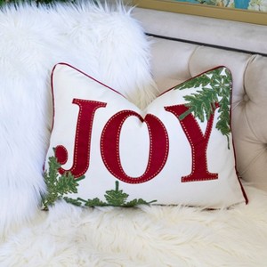 Kumasinova 14" Rectangle Embroidered Christmas Bed Pillows,Velvet Couch Pillows with Green Holiday Decor,Decorative Pillows for Bed and Sofa,White+Red - 1 of 4