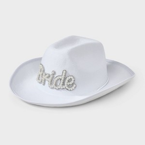 Bride Pearl and Rhinestone Cowboy Hat - White - 1 of 4