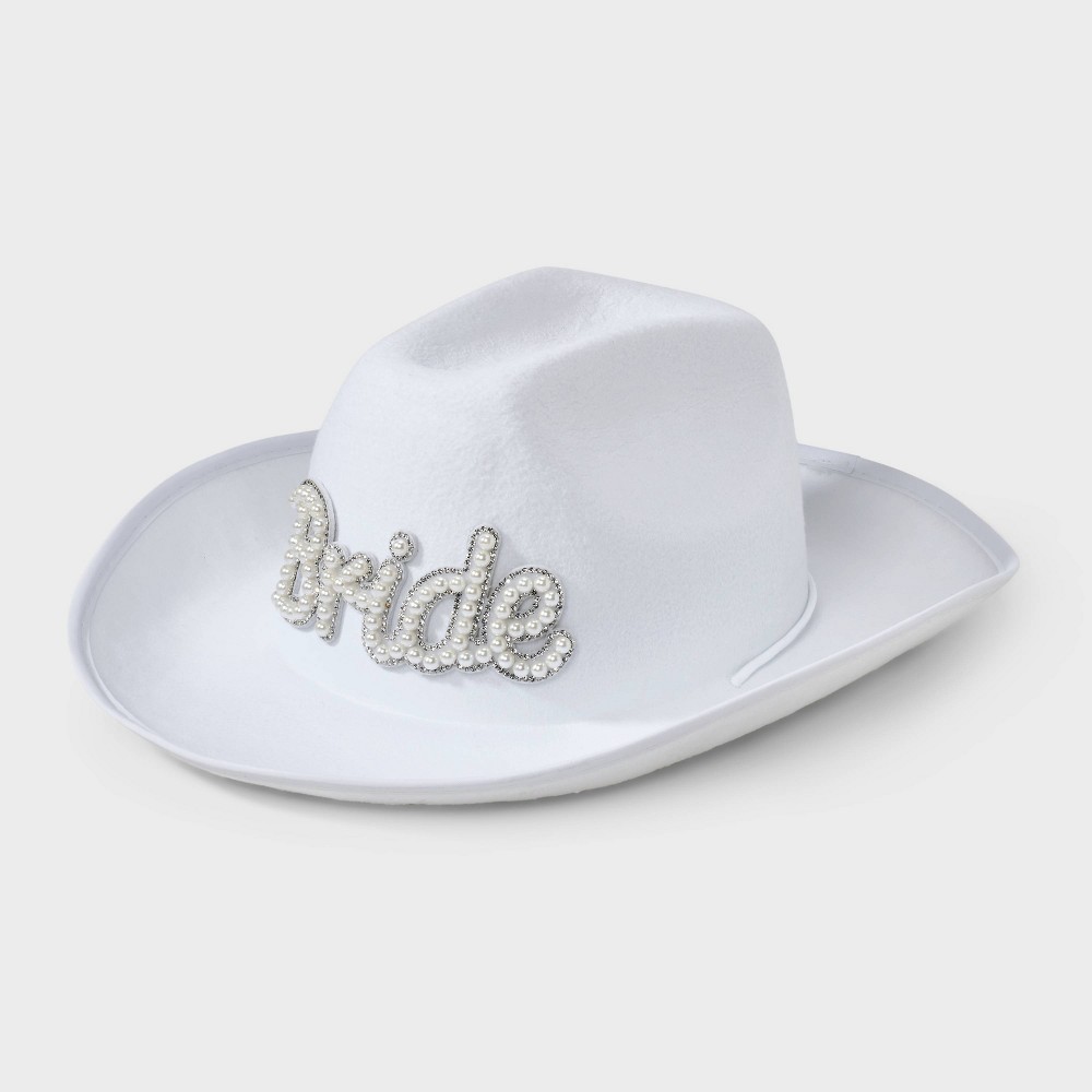 Bride Pearl and Rhinestone Cowboy Hat - White