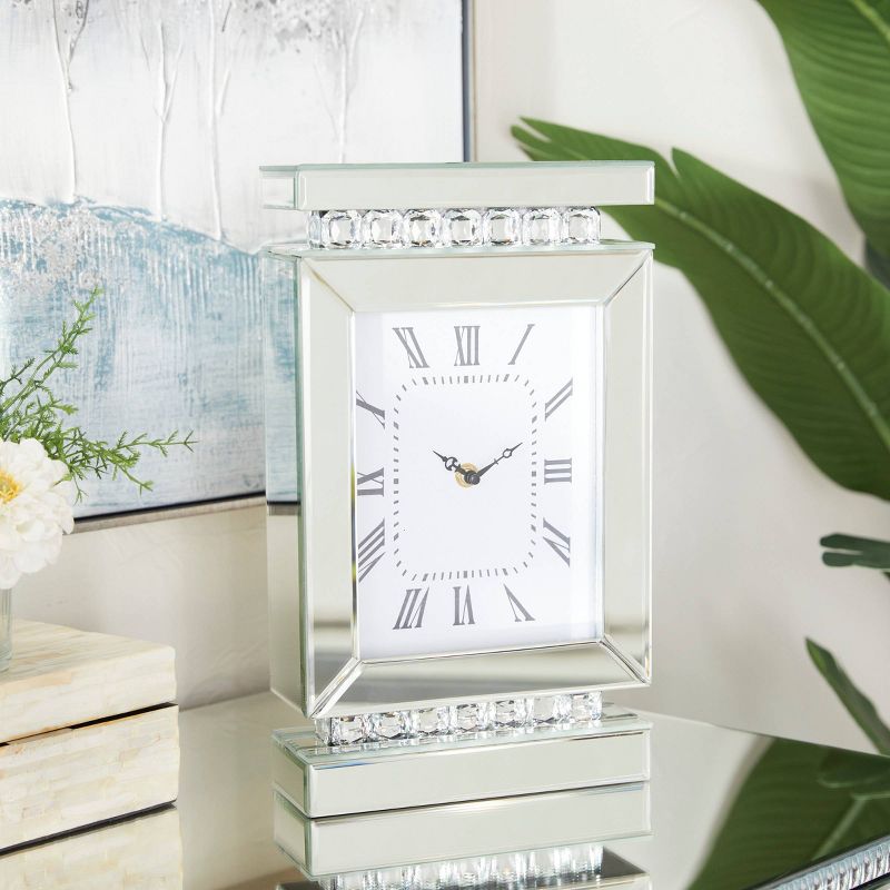 14&#34;x8&#34; Glass Mirrored Clock with Crystal Embellishments Silver - Olivia &#38; May, 2 of 7