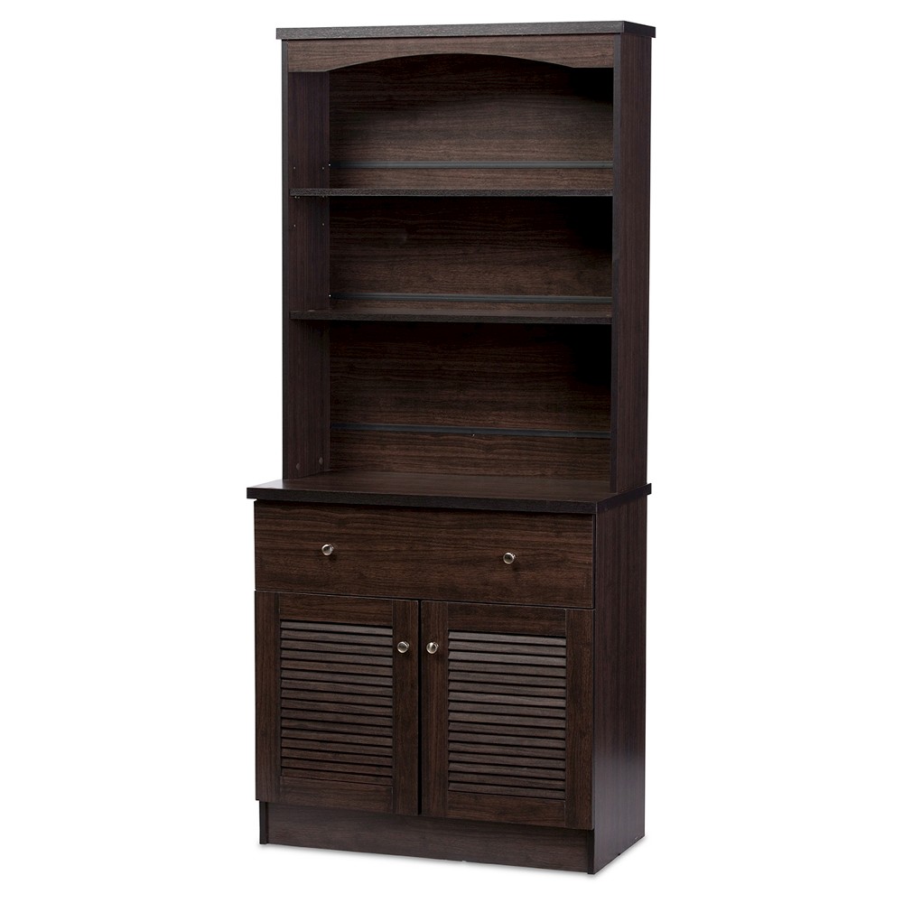 Agni Modern and Contemporary Buffet and Hutch Kitchen Cabinet Dark Brown Baxton Studio