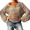 Womens V Neck Knit Long Sleeve Hollow Cover Up Beach Shirt - 2 of 4