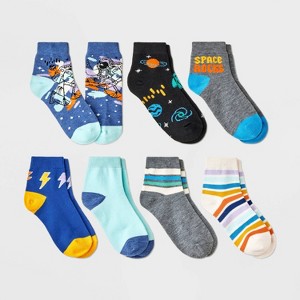 Boys' 7pk Ankle Space Socks - Cat & Jack™ Heather Blue - 1 of 3