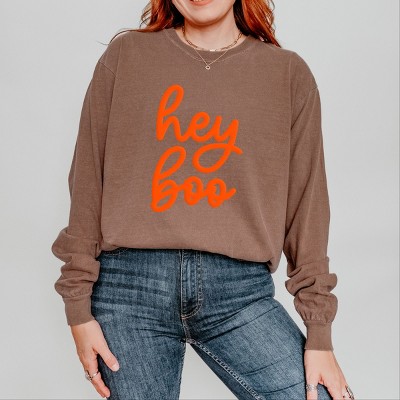 Simply Sage Market Hey Boo Cursive Puff Print Garment Dyed Long Sleeve