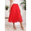 Women's 2-Layer Tulle Midi Skirt - Tiered A-Line Long Skirt with Elastic Waist for Winter Red - 3 of 4