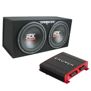 Crunch 2 Channel 1000 Watt Amp Car Audio Stereo Amplifier and MTX 12 Inch 1200 Watt Car Audio Dual Loaded Subwoofer Box Enclosure (2 Pack) - 1 of 4