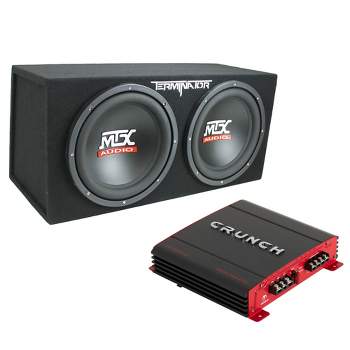 Crunch 2 Channel 1000 Watt Amp Car Audio Stereo Amplifier and MTX 12 Inch 1200 Watt Car Audio Dual Loaded Subwoofer Box Enclosure (2 Pack)