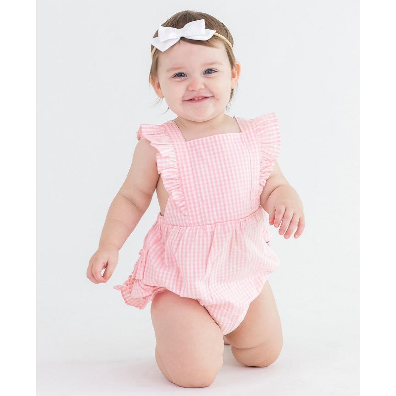 RuffleButts Baby Toddler Pinafore Cross-Back Woven Romper, 3 of 7