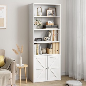 Industrial Shelving with Doors, 11.8 Inch Deep Storage Shelves, 71 Inches High, Industrial Wooden Shelving, 6 Shelves for Bedroom, Living Room - 1 of 4