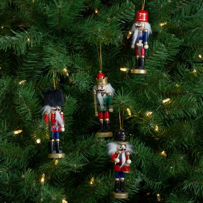 Set of 4 Classic Wooden Nutcracker Ornaments with Faux Fur