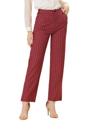 INSPIRE CHIC Women's Plaid Elastic Waist Casual Work Office Long Pants
