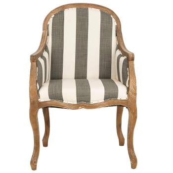 Esther Arm Chair with Awning Stripes  Flat Black Nail Heads - Grey/White - Safavieh.