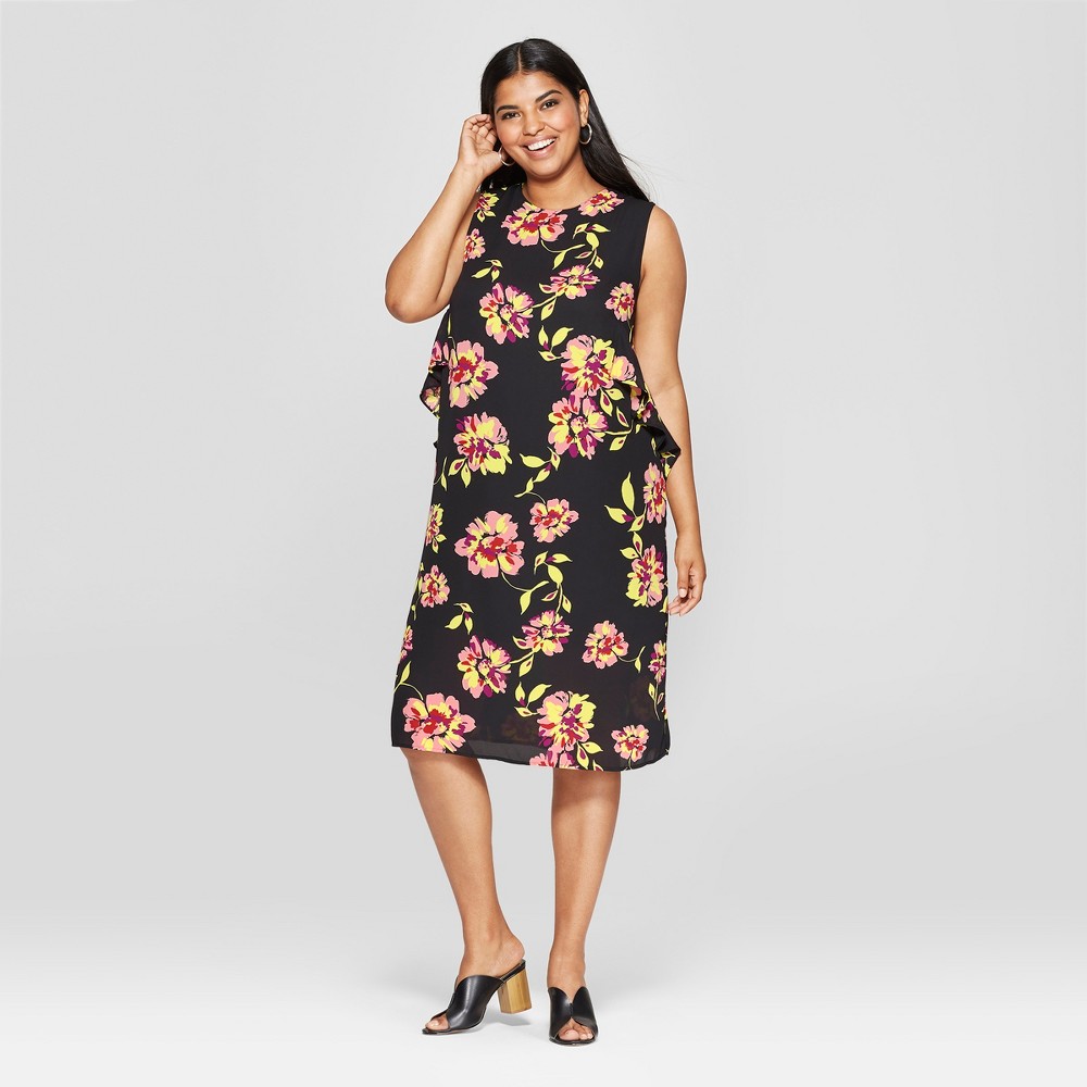 Women's Plus Size Floral Print Sleeveless Ruffle Midi Dress - Who What Wear Black 4X was $34.99 now $13.99 (60.0% off)