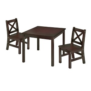 eHemco Solid Hard Wood Kids Table and X-Back Chairs, 3 Piece Set - 1 of 4