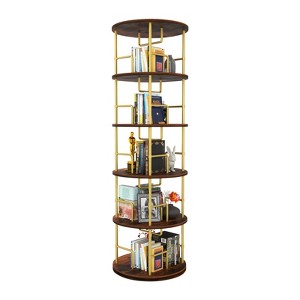 SEVOBAL 5 Tier Rotating Bookshelf, 360 Display Round Spinning Bookshelf, Stackable Spinning Bookshelf Tower, Swivel Bookcase, Gold, 17.72"*17.72"*63" - 1 of 4