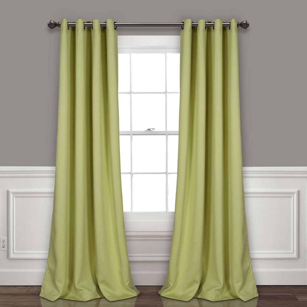 Photos - Curtain Rod / Track Set of 2  Insulated Grommet Top Blackout Curtain Panels Green - Lush Décor: Modern Noise Reduction, Energy Efficien(52"x84")