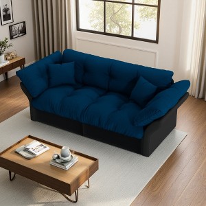 74.8" Velvet 3-Seater Sofa with Pull-Out, Tufted Design & 2 Soft Pillows - 1 of 4
