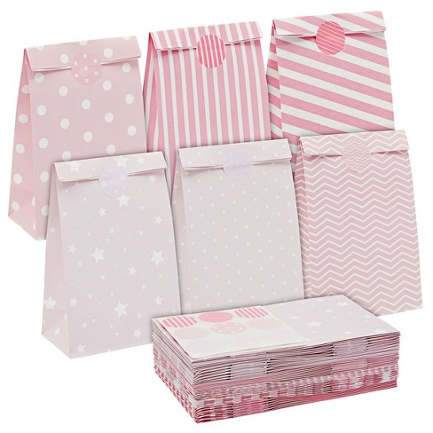50 Pack Mini Pink Gift Bags with Handles, Bulk Kraft Party Favor Bags,  6x5x2.5in