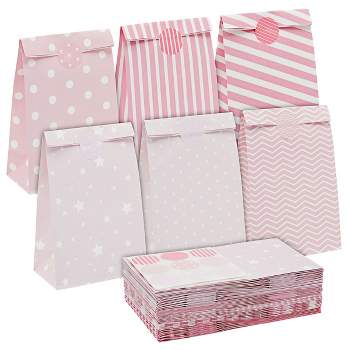 Sparkle and Bash 36 Pack Goodie Gifts Bags, Party Favors Paper Treat Bags with Stickers for Girls Baby Shower & Kids Birthday, Pink 5.5x9x3.15 In
