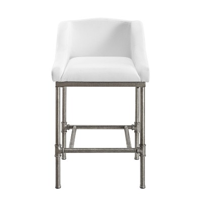 Silver Swivel Metal Counter Stool with White Performance Fabric