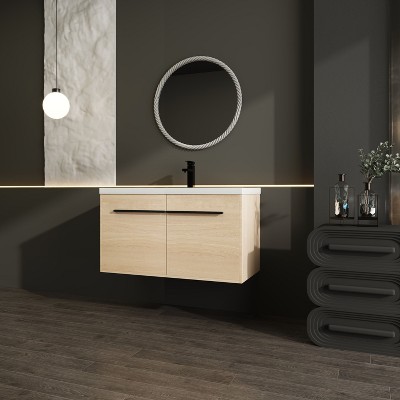NicBex Floating Bathroom Vanity with Sink,Bathroom Sink Vanity with Metal Handle,24/30/36 inch Bathroom Sink Cabinet,Oak/Brown