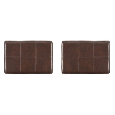 Brown Wood and Faux Leather Backless Bar Stools