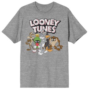 Looney Tunes Character Group With Logo Crew Neck Short Sleeve Athletic Heather Men's T-shirt - 1 of 3