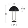 360 Lighting Keo 22" High Small Modern Accent Table Lamp Twin USB Port Silver Brushed Nickel Finish Metal Single Black Dome Shade Living Room Charging - 4 of 4