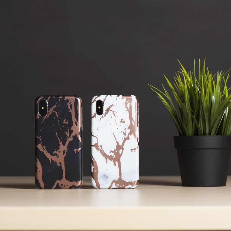 Insten Protective Marble & Rose Gold Design IMD TPU Phone Case for Apple iPhone XS / iPhone X, 2 of 10