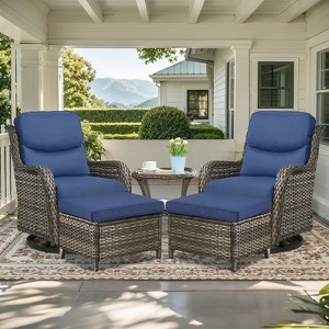 Belord 5 Piece Patio Furniture Set with Swivel Chairs and Ottomans, High Back Deep Seat Cushioned Wicker Swivel Patio Chairs Set of 2 with Ottoman - 1 of 4