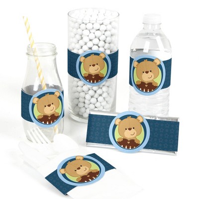 Big Dot of Happiness Baby Boy Teddy Bear - DIY Party Supplies - Baby Shower DIY Wrapper Favors & Decorations - Set of 15