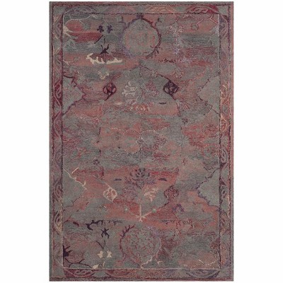 Vintage Red and Gray Handmade Wool and Viscose 6' x 9' Area Rug