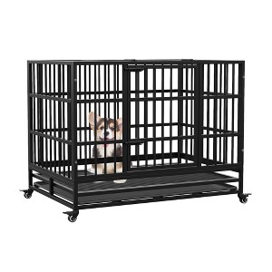 42.5 Inches Folding Dog Crate with Wheels, Large Heavy Duty Metal Dog Kennel - 1 of 4