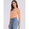 INSPIRE CHIC Women's Elbow Sleeves Boat Slim Fit Casual Stripe Animal Print Multi Floral Pattern T-Shirt - 2 of 4