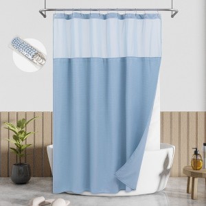 Textured Waffle Weave Shower Curtain with Snap In Liner and 12 Hooks - 1 of 4