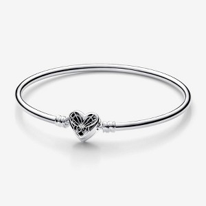 Pandora Moments 6.7'' Sterling SIlver Heart & Butterfly Bangle - 1 of 4