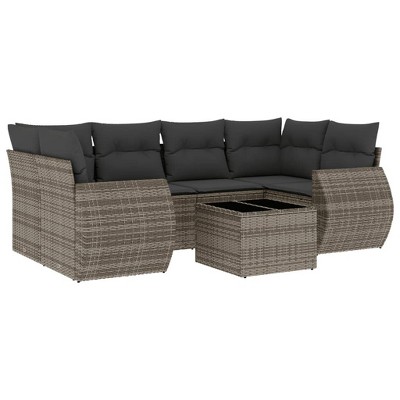 vidaXL 7 Piece Patio Sofa Set with Cushions - Gray Poly Rattan