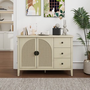 Farmhouse Kitchen Cabinets With 4 Doors, Wood Cabinet With Adjustable Laminates and 3 Gears, Cabinet Kitchen With Anti-Dumping Device-Cuddlewood - 1 of 4