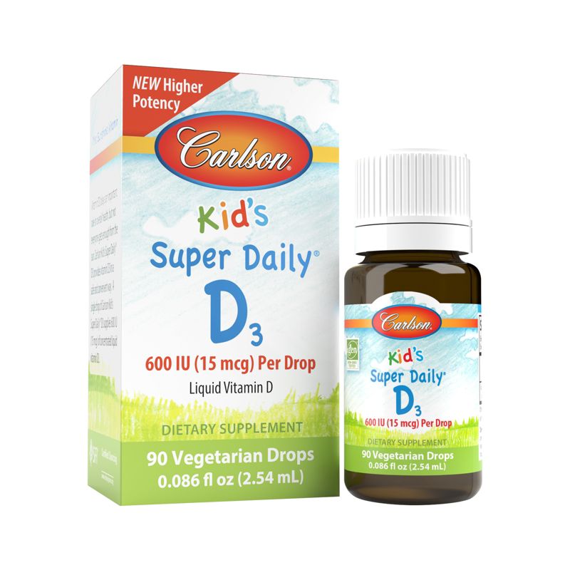 Carlson - Kid's Super Daily D3, Vitamin D Drops, 400 IU (10 mcg) per Drop, Vegetarian, Unflavored, 1 of 8