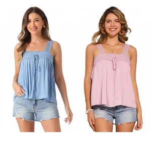 INSPIRE CHIC Women's Square Neck Panel Lace Ruffles Casual Sleeveless Tank Top 2 Packs - 1 of 4