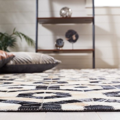 Handmade Black Geometric Cowhide Square Area Rug, 6'