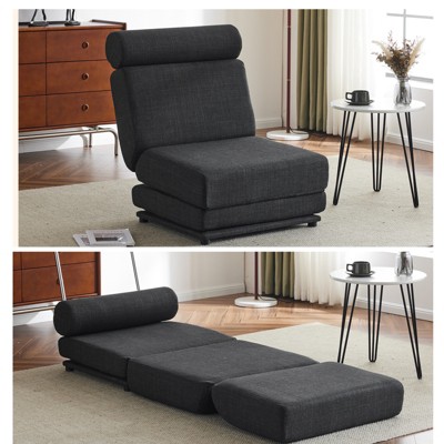 ROOMTEC Single Sofa Chair Foldable Single Sofa Bed with Pillow, Portable Foldable Sofa Bed, Leisure Couch Chair, Made of Breathable&Wearable Linen