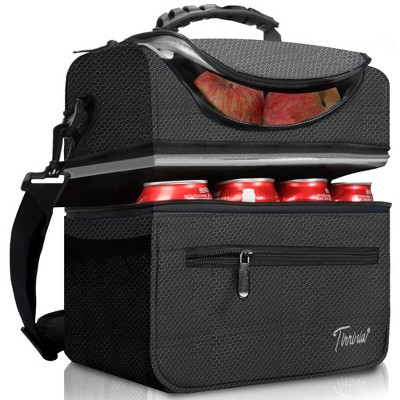 Black Double Compartment Insulated Lunch Bag with Adjustable Strap