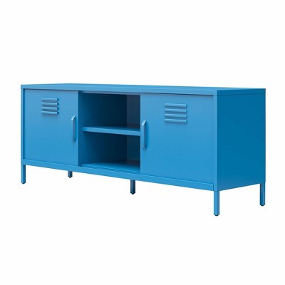 Bright Blue Metal Locker-Style TV Stand with Cabinet for TVs up to 65"